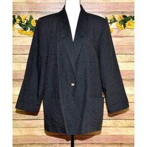 Vintage Sag Harbor Ladies Blazer Jacket Black Gold Button Collared Size 14 Retro